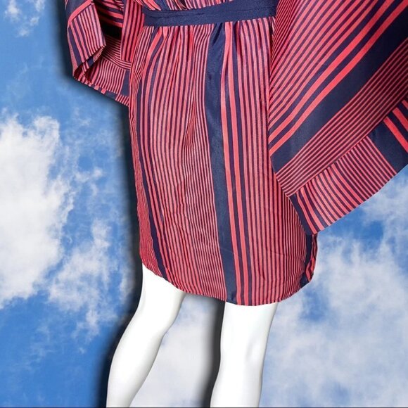 MAUDE Anthropologie Bell Sleeve Striped babydoll Mini Dress Orange & Navy Medium - Picture 10 of 15